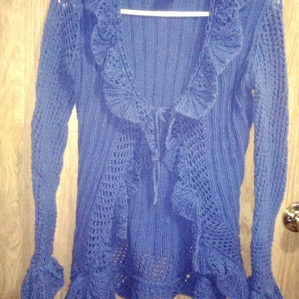 CUTE Navy Blue Ruffled down Navy Cardigan
